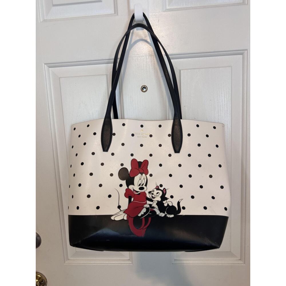 Kate Spade Tote Bag Womens Large White Leather Minnie Mouse Disney Polka Dot - Picture 12 of 13